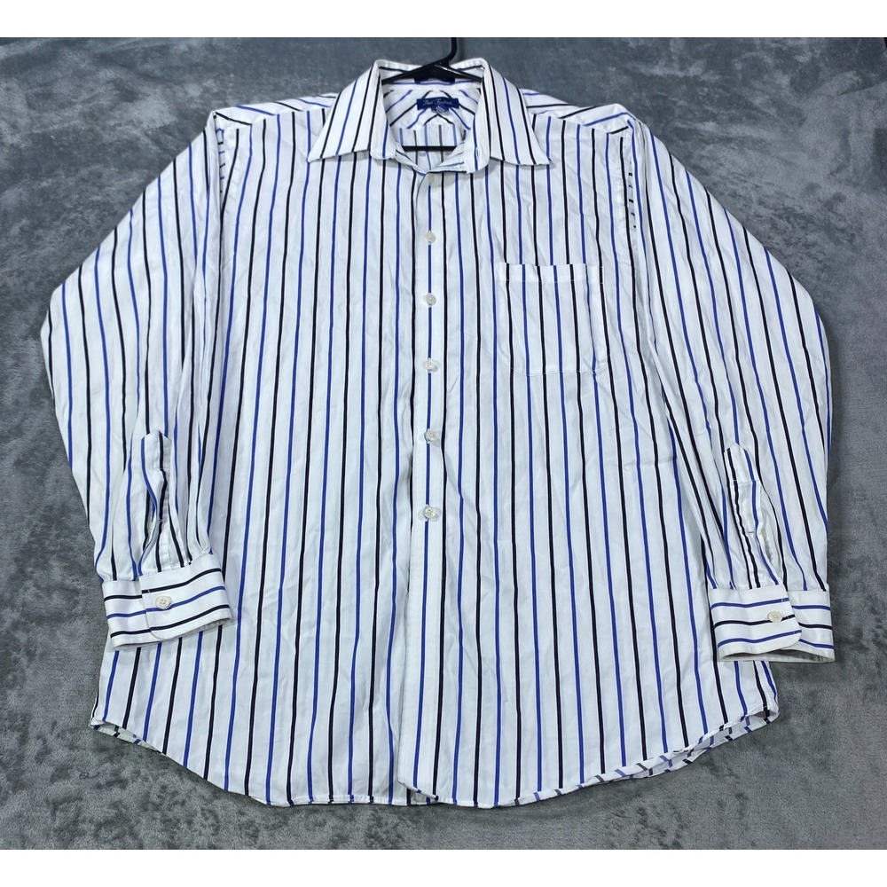 Paul Frederick Dress Shirt Men XL Trim Striped Imperial 100's 2-Ply Cotton Dobby